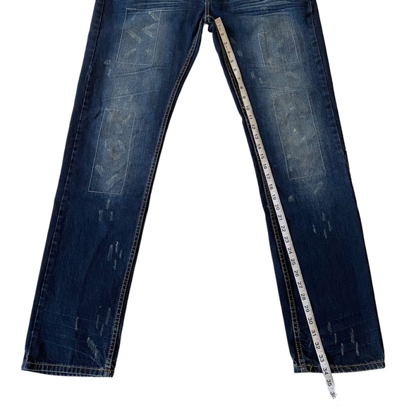 CJ Black Premium Patchwork Distressed Straight Slim Dark Wash Jeans Size 34 x 34 - Picture 11 of 14